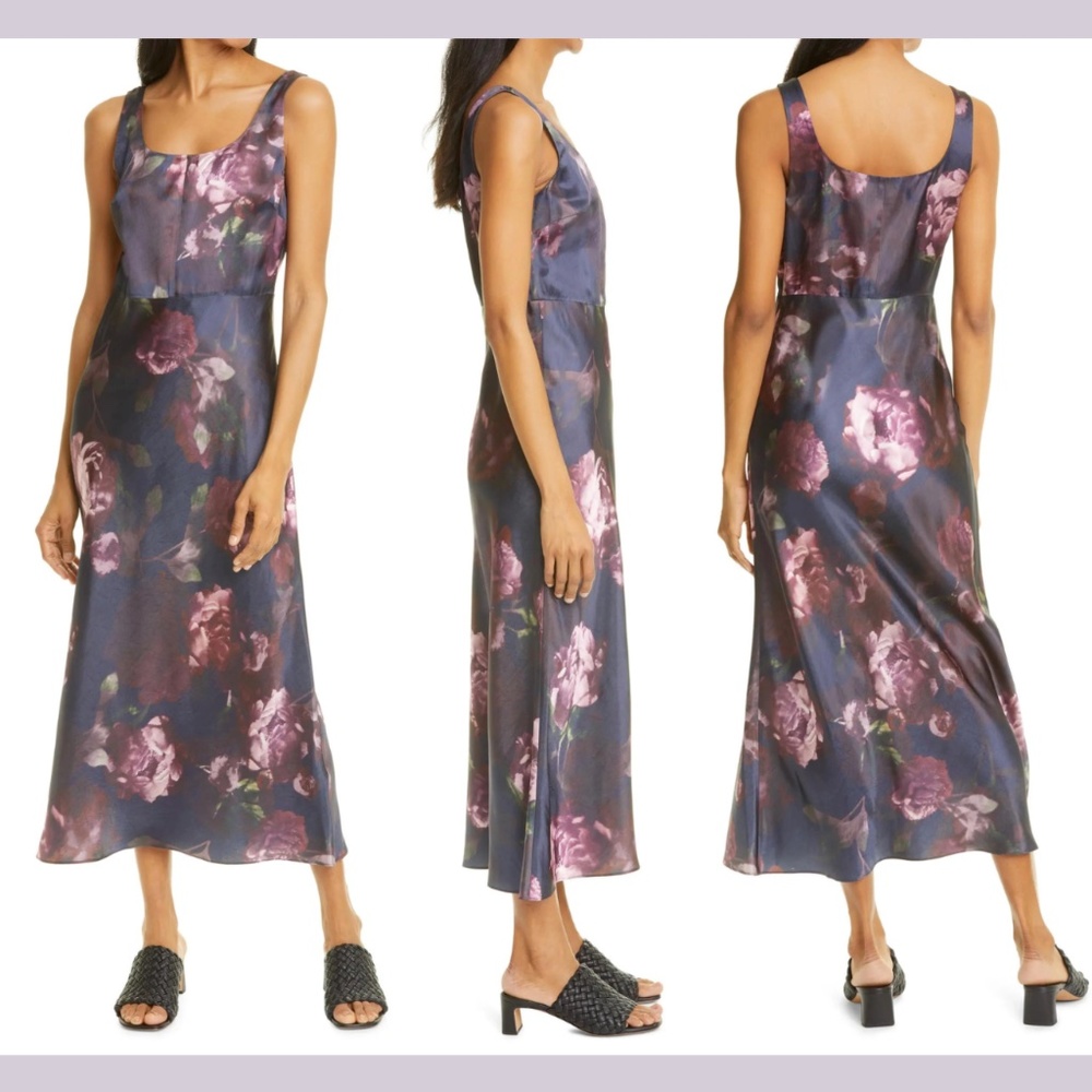 NWT $395 Vince [ 4 ] Floral Night Garden Square Neck Satin‎ Slipdress
